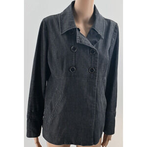 Sandro Sportswear Black Chambray Jacket Faded Double Breast Med Norm Corp Casual
